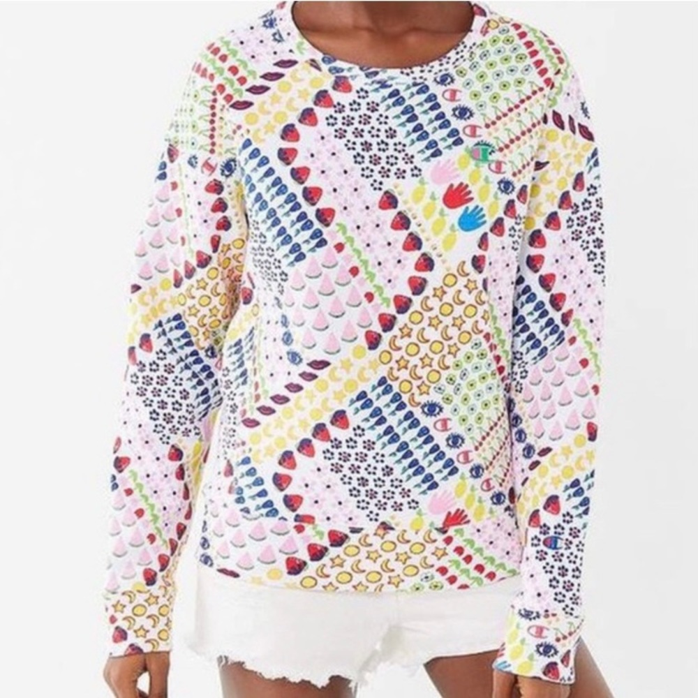 Champion x Susan Alexandra Multicolor Crewneck Sweatshirt - Pink, Yellow, Green - Picture 3 of 12